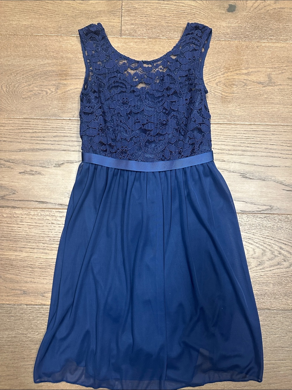 David's Bridal Navy Lace & Chiffon Girls' Dress